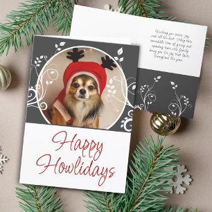 Cartes Pour Fêtes Annuelles Happy Howlidays Grey Foliage Nom du chien Photo