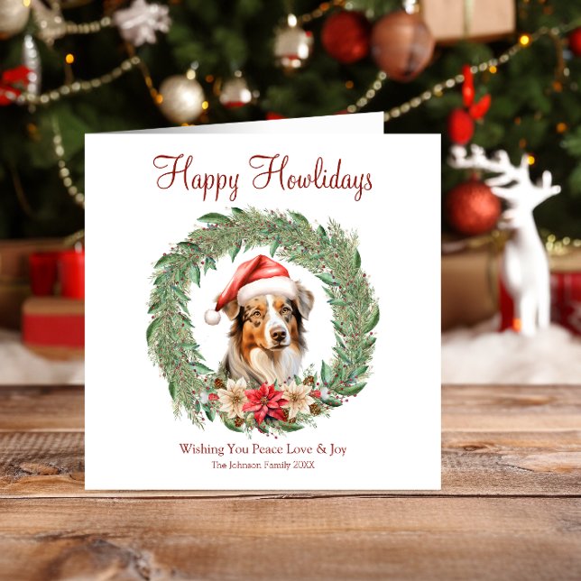 Cartes Pour Fêtes Annuelles Happy Howlidays mignon chien berger australien (Créateur téléchargé)