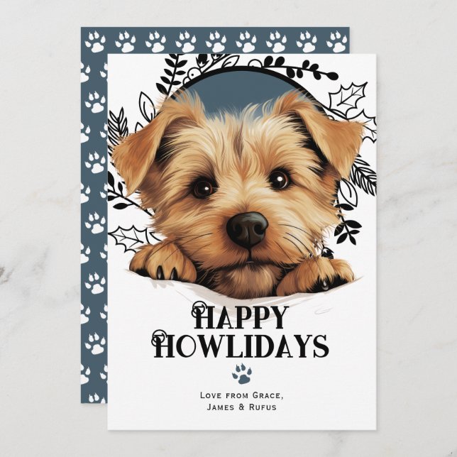 Cartes Pour Fêtes Annuelles Happy Howlidays Norfolk Terrier Dog (Devant / Derrière)