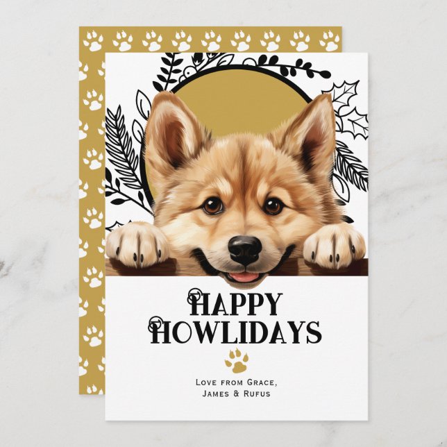 Cartes Pour Fêtes Annuelles Happy Howlidays Norwegian Buhund Dog (Devant / Derrière)