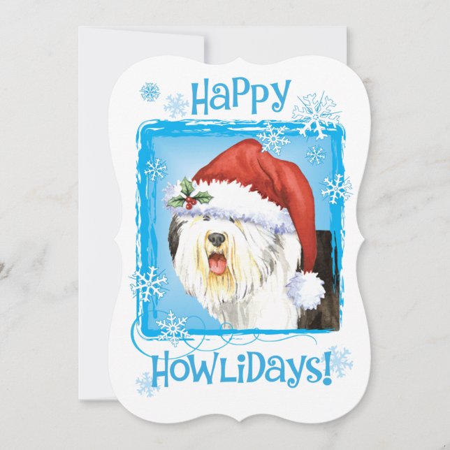 Cartes Pour Fêtes Annuelles Happy Howlidays Old English Sheepdog (Devant)