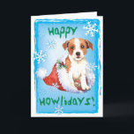 Cartes Pour Fêtes Annuelles Happy Howlidays Parson Russell Terrier<br><div class="desc">Envoyez les voeux de Noël avec cette carte d'un mignon chiot Parson Russell Terrier assis dans un chapeau de Père Noël au milieu des flocons de neige et les mots,  Happy Howlidays! Idéal pour les familles et les amis amateurs de PRT. Bonne journée !</div>