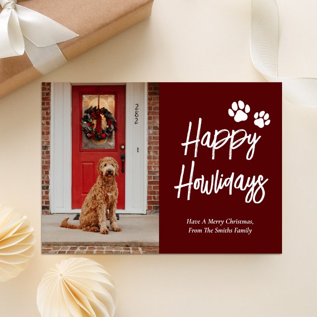 Cartes Pour Fêtes Annuelles Happy Howlidays Red Calligraphy Pet Photo (Créateur téléchargé)
