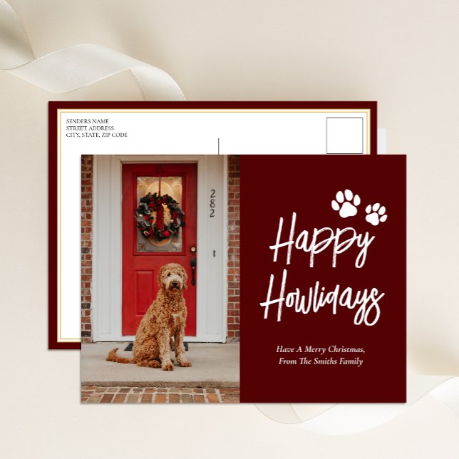 Cartes Pour Fêtes Annuelles Happy Howlidays Red Calligraphy Pet Photo (Créateur téléchargé)