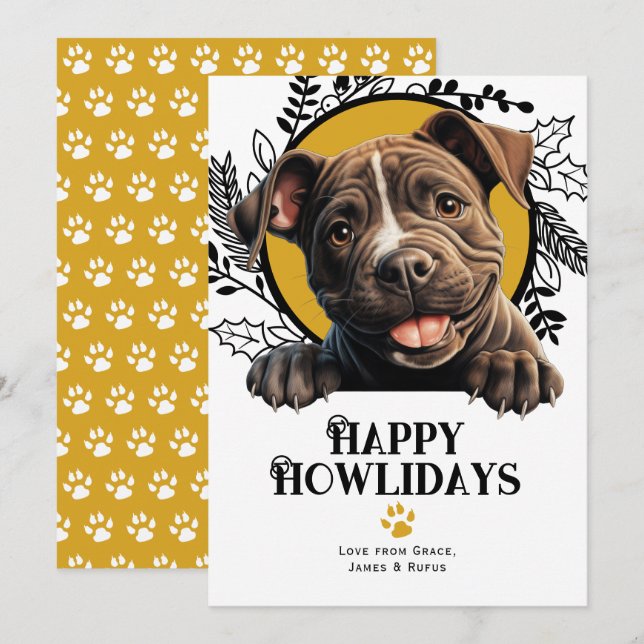Cartes Pour Fêtes Annuelles Happy Howlidays Staffordshire Bull Terrier Chien (Devant / Derrière)