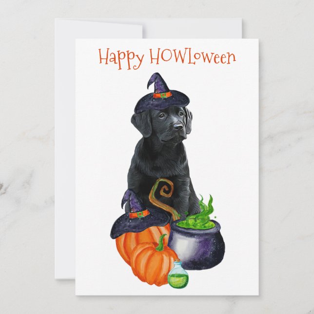 Cartes Pour Fêtes Annuelles Happy HOWLoween mignon Black Labrador Chien chiot (Devant)