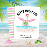 Cartes Pour Fêtes Annuelles Happy Huladays Flamant rose Beach Noël<br><div class="desc">Débutez une vague d'esprit de vacances tropicales avec cette Happy Huladays Flamant rose Beach Christmas Card! Ces cartes excentriques d'inspiration hawaïenne présentent un flamant dans une hula de chapeau de Santa qui danse sur la plage, incarnant le parfait mélange de réjouissances de Noël et de vibes de vacances. Cette carte...</div>