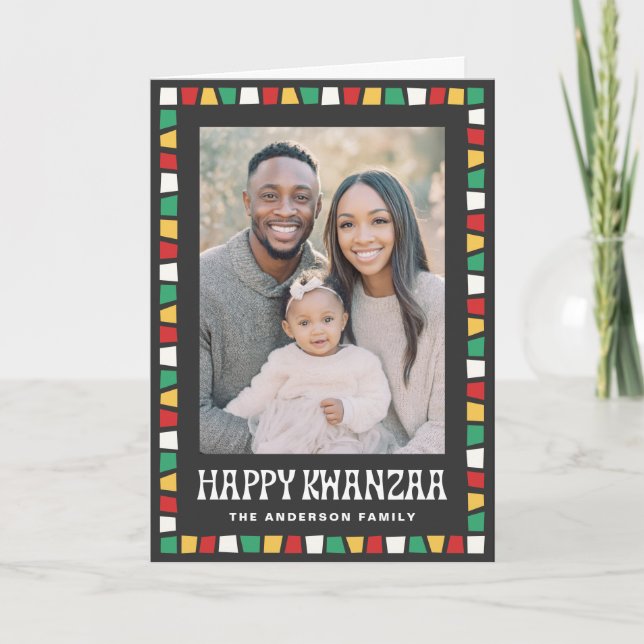 Cartes Pour Fêtes Annuelles Happy Kwanzaa red green yellow mosaic border photo (Devant)