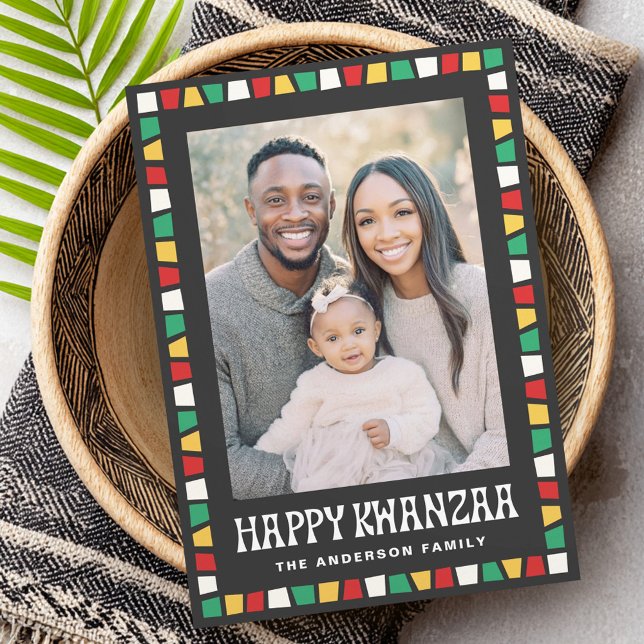 Cartes Pour Fêtes Annuelles Happy Kwanzaa red green yellow mosaic border photo (Happy Kwanzaa red green yellow mosaic border photo Holiday Card)