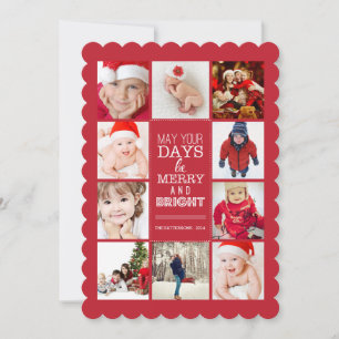 Cartes Pour Fêtes Annuelles Happy Modern Merry & Bright Photo Collage Rouge