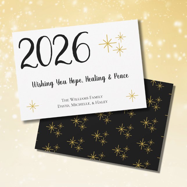 Cartes Pour Fêtes Annuelles Happy New Year 2024 Hope Healing Peace Black Gold (Créateur téléchargé)