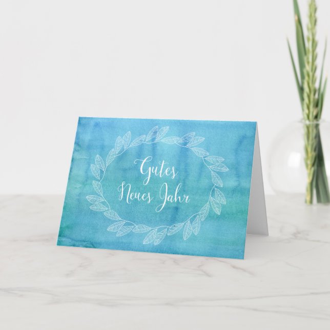 Cartes Pour Fêtes Annuelles Happy New Year Blue Watercolor (Devant)