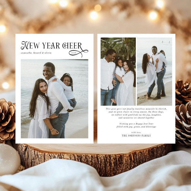 Cartes Pour Fêtes Annuelles Happy New Year Cheer Modern Family 4 Photo Collage (Créateur téléchargé)