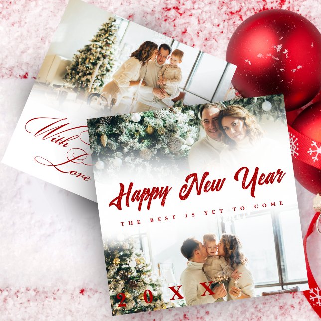 Cartes Pour Fêtes Annuelles Happy New Year Custom Script 3 Collage Multi Photo (Créateur téléchargé)