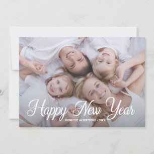 Cartes Pour Fêtes Annuelles Happy New Year Family Photo Minimalist White Card