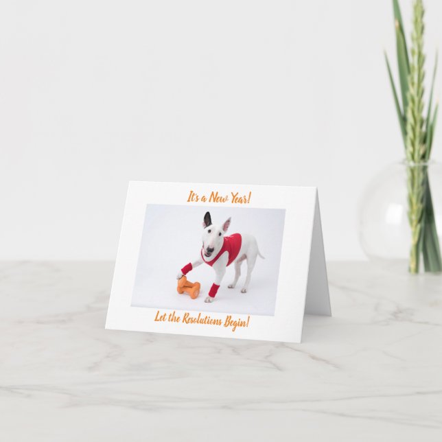 Cartes Pour Fêtes Annuelles Happy New Year Gym Bull Terrier (Devant)