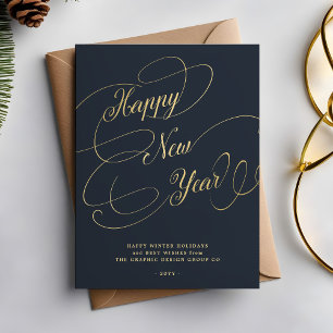 Cartes Pour Fêtes Annuelles Happy New Year or script entreprise entreprise