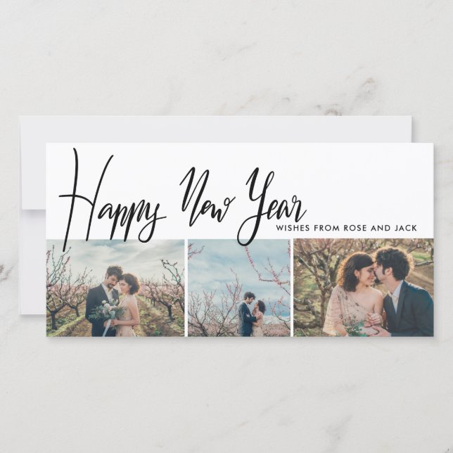 Cartes Pour Fêtes Annuelles Happy New Year Script Three Photo Modern (Devant)