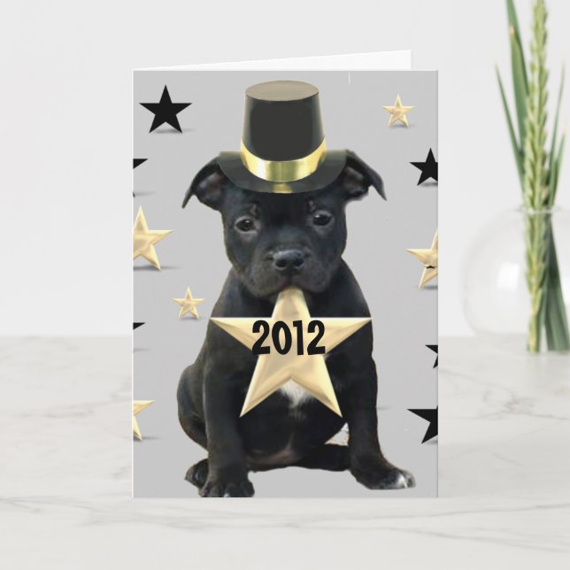 Cartes Pour Fêtes Annuelles Happy New Year Staffordshire Bull Terrier (Devant)