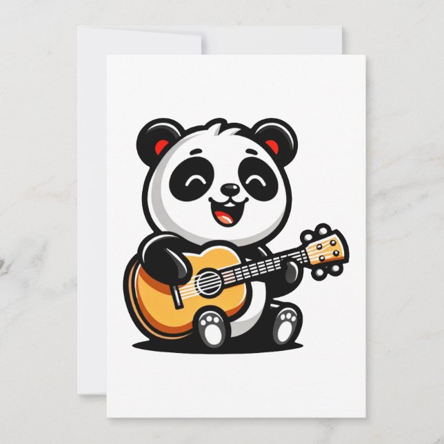 Cartes Pour Fêtes Annuelles Happy Panda Guitarist - Cute Acoustic Music Design (Devant)