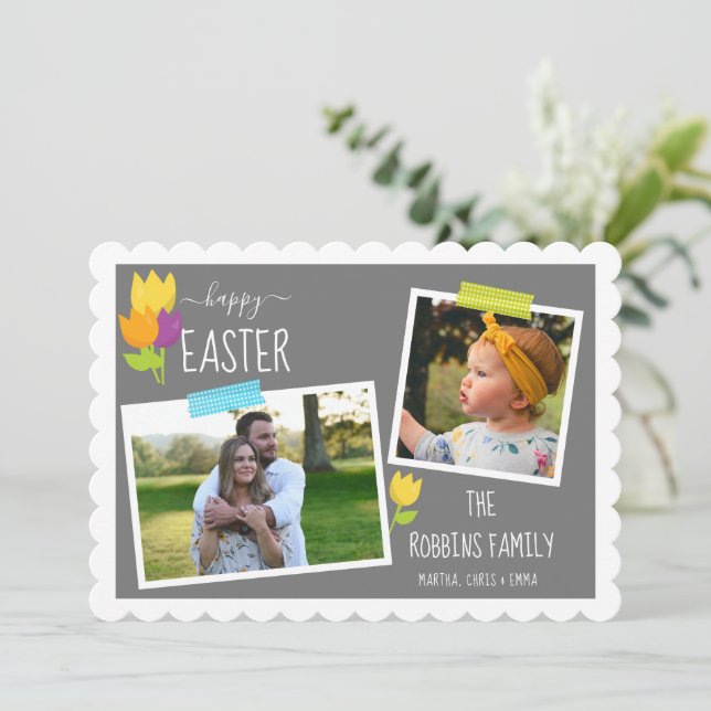 Cartes Pour Fêtes Annuelles Happy Pâques Custom Photo Washi Tape Tulip Holida (Debout devant)