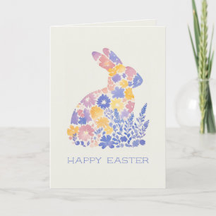Cartes Pour Fêtes Annuelles Happy Pâques Moderne Aquarelle Lapin Floral