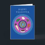 Cartes Pour Fêtes Annuelles Happy Passover Pesach Seder plaque<br><div class="desc">Carte de voeux Happy Pesach avec plaque Seder et Star of David. Vous pouvez customiser l'accueil sur le devant et le message à l'intérieur de la carte.</div>
