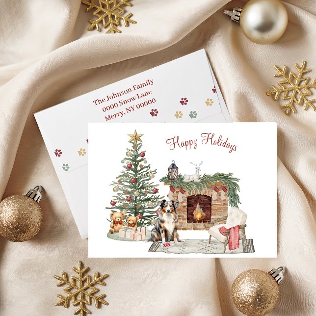 Cartes Pour Fêtes Annuelles Happy Pawlidays Chien Design - Australian Shepherd (Créateur téléchargé)