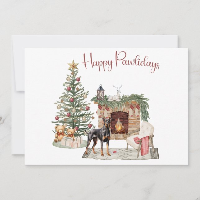 Cartes Pour Fêtes Annuelles Happy Pawlidays Chien Design - Doberman Pinscher (Devant)