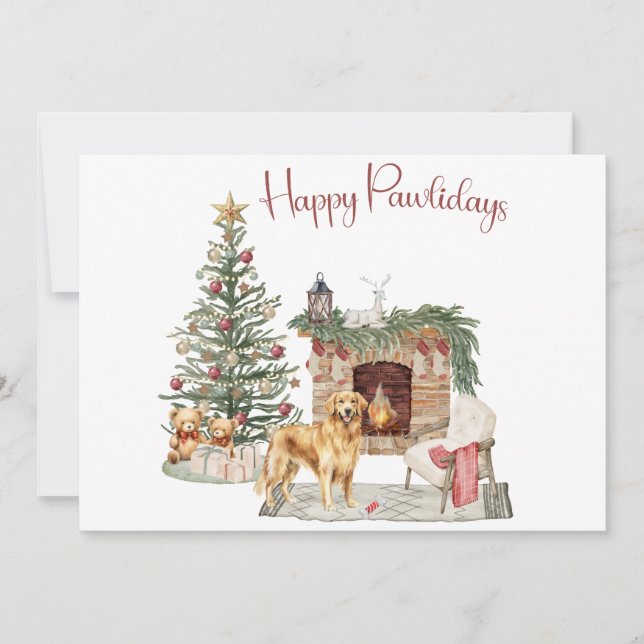 Cartes Pour Fêtes Annuelles Happy Pawlidays Chien Design - Golden Retriever (Devant)