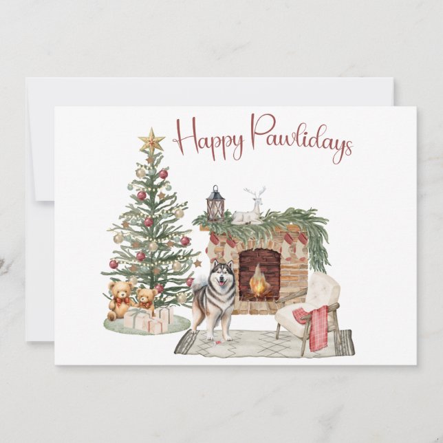 Cartes Pour Fêtes Annuelles Happy Pawlidays Chien Design - Malamute d'Alaska (Devant)