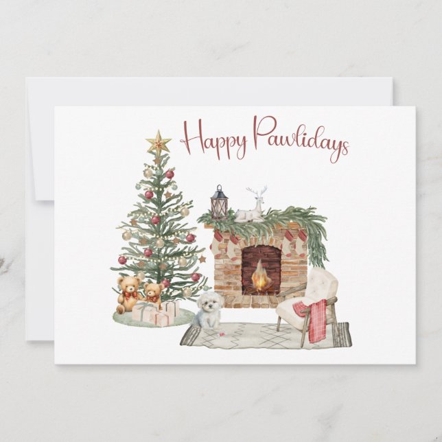 Cartes Pour Fêtes Annuelles Happy Pawlidays Chien Design - Maltais (Devant)