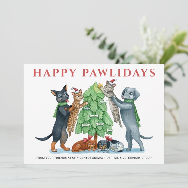 Cartes Pour Fêtes Annuelles Happy Pawlidays Vétérinaire (Debout devant)
