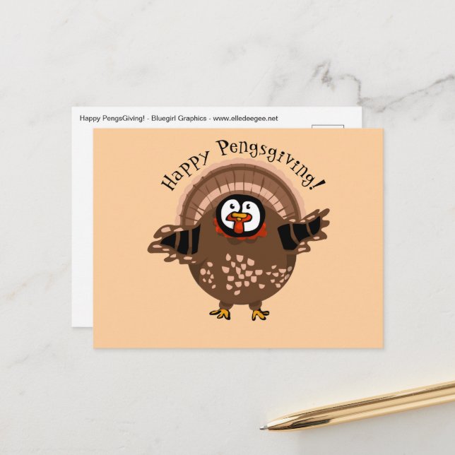 Cartes Pour Fêtes Annuelles Happy PengsGiving Turkey (Devant/Arrière en situation)