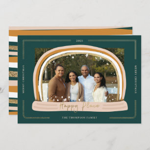 Cartes Pour Fêtes Annuelles Happy Place Modern Snow Globe Photo de Noël