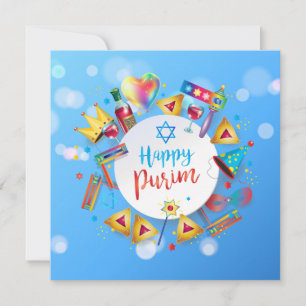 Cartes Pour Fêtes Annuelles Happy Purim Festival Hamantaschen & Gragger Hébreu