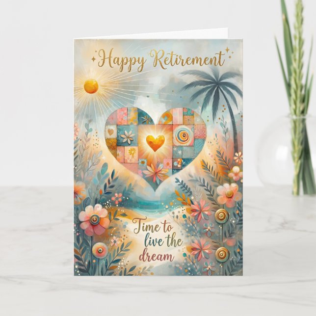 Cartes Pour Fêtes Annuelles Happy Retirement Whimsical Heart Floral Greeting  (Devant)