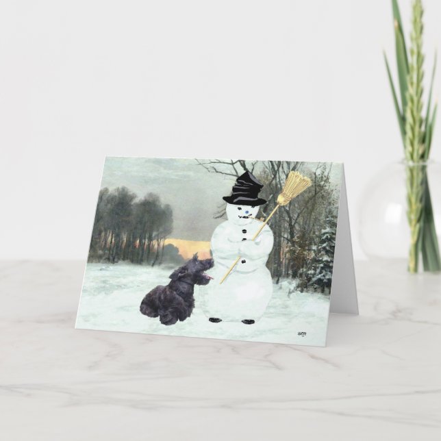 Cartes Pour Fêtes Annuelles Happy Scottish Terrier & Snowman (Devant)