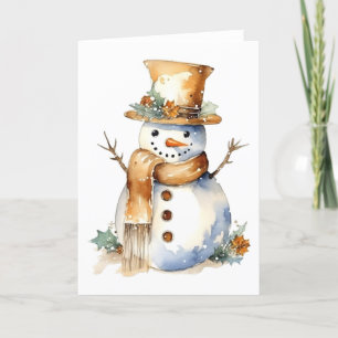 Cartes Pour Fêtes Annuelles Happy Snowman avec Gold Accents BLANK