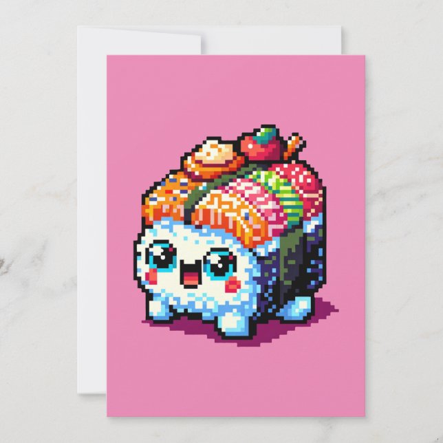 Cartes Pour Fêtes Annuelles Happy Sushi Roll - Cute Pixel Art Japonais Nourrit (Devant)