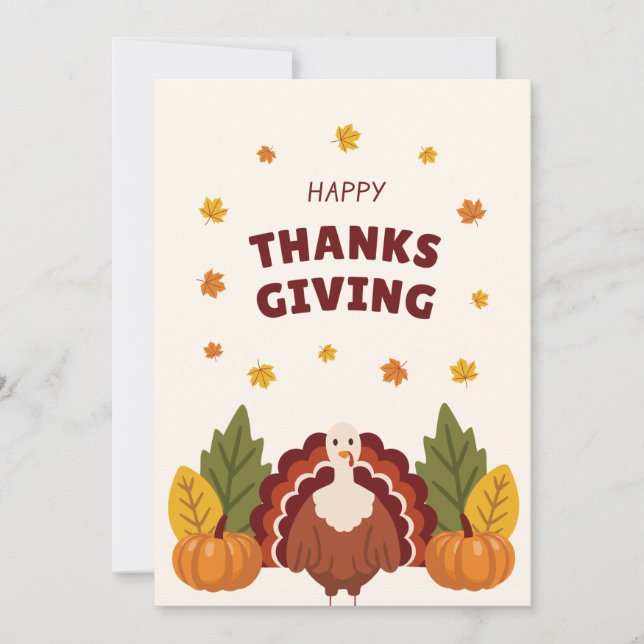 Cartes Pour Fêtes Annuelles Happy Thanksgiving Autumn, Pumpkin & Turkey (Devant)