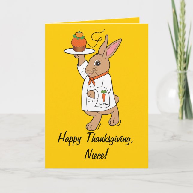 Cartes Pour Fêtes Annuelles Happy Thanksgiving Niece Bunny and Cupcake (Devant)