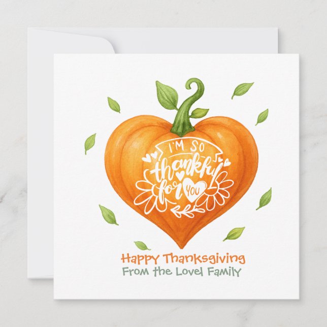 Cartes Pour Fêtes Annuelles Happy Thanksgiving Thankful Heart Pumpkin  (Devant)