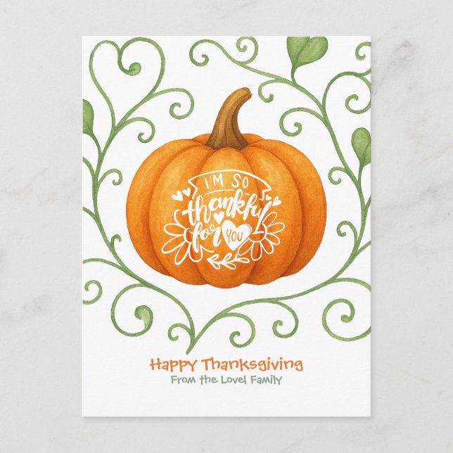 Cartes Pour Fêtes Annuelles Happy Thanksgiving Thankful Scroll Pumpkin  (Devant)