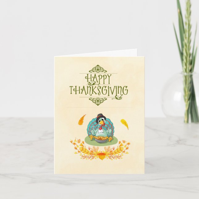 Cartes Pour Fêtes Annuelles Happy Thanksgiving Turkey Eating Pumpkin Pie (Devant)
