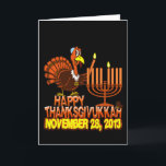 Cartes Pour Fêtes Annuelles Happy Thanksgivukkah Hanukkah Thanksgiving Cards<br><div class="desc">C'est la carte de greeting card du funny "Happy Thanksgivukkah". Le droit de That... this year, for the only time in our lives, Hanukkah falls on Thanksgiving! This classic card commemorates this étrange occurrence with a funny cartoon turkey lighting the Menorah. A festive orange and brown fall theme includes the...</div>