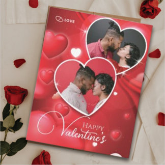 Cartes Pour Fêtes Annuelles Happy Valentine's 2 Photo Collage Red Hearts