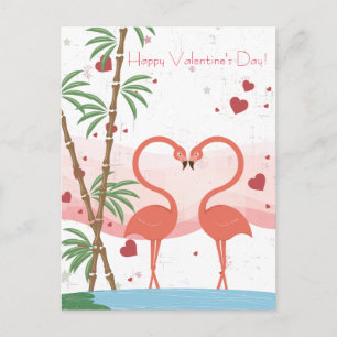 Cartes Pour Fêtes Annuelles Happy Valentine's Day Cute Flamingo Hearts Bamboo