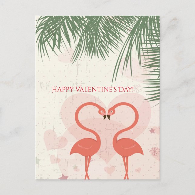Cartes Pour Fêtes Annuelles Happy Valentine's Day Cute Pink Flamingo Palm Tree (Devant)