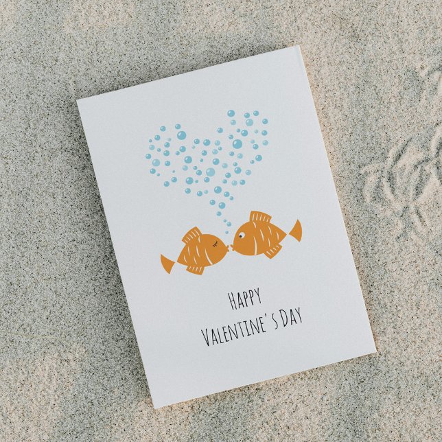 Cartes Pour Fêtes Annuelles Happy Valentine's Day Golden Fishes Love Heart  (Créateur téléchargé)